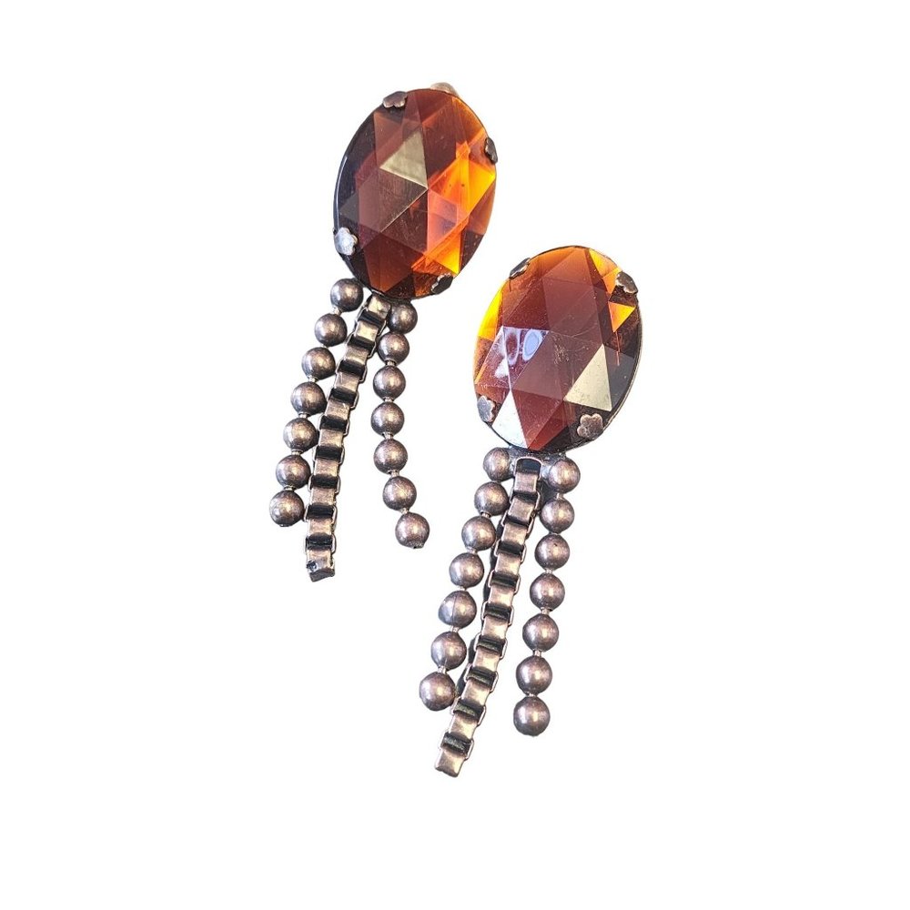 Vintage 80s Acrylic Copper Chain Clip Earrings (A2999)